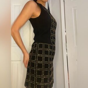 Trina Turk Black and Gold Studded Midi Dress